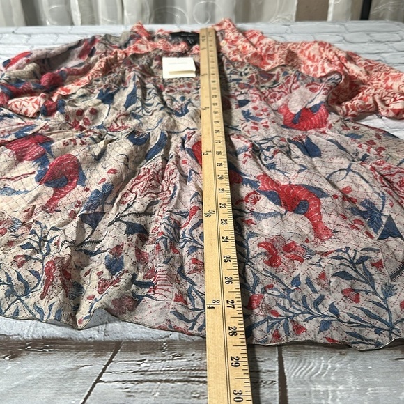 Isabel Marant Floral Bird Sheer Silk Babydoll Blouse size 36 -Small NEW Red Blue - Picture 7 of 16